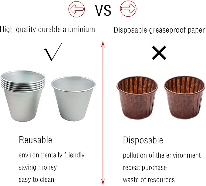 6 Packs Popover Pan， Large Individual Muffin Mold, Aluminium Pudding Cup, Chocolate Molten Mould, Raspberry Souffle Baking Maker, Brownie Tumbler -for Pie, Egg Tart, Cake (Size 3.4"x 3.2")