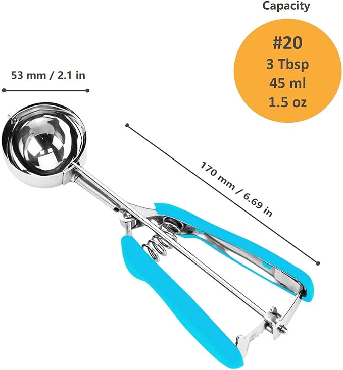 Ice Cream Scoop, Cookie Scoop, 3 Tbsp/ 45 ml/ 1.5 oz Cookie Scoops for Baking, 18/8 Stainless Steel Cookie Scooper for Baking, Ice Cream Scooper with Trigger Release, Cookie Dough Scoop (Blue)