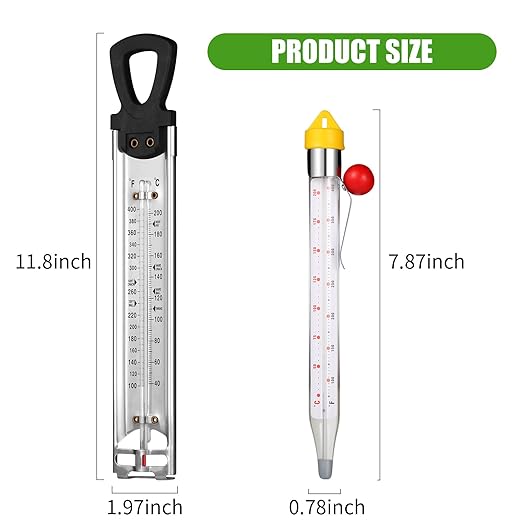2Pcs Candy Thermometer with Pot Clip and Hanging Hook, Upgrade Stainless Steel Deep Fry Oil Thermometer Instant Read Cooking Thermometer for Food, Oil/Candy/Fry/Jam/Sugar/Syrup/Jelly Food Thermometer
