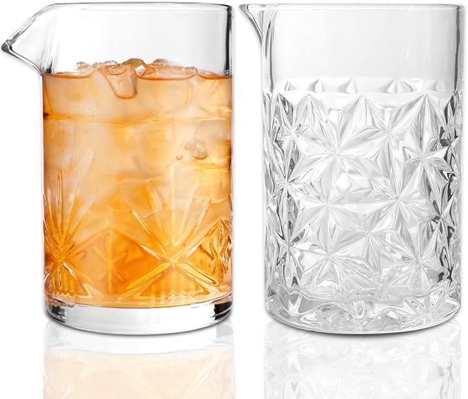Gusnilo Cocktail Mixing Glass 24oz, Crystal Bar Mixing Glass 710ml for Home Bar, Set of 2