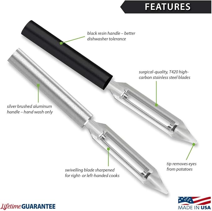 Rada Cutlery Vegetable Peeler (W232), 1.75" Stainless Steel Swiveling Blade, Black Handle