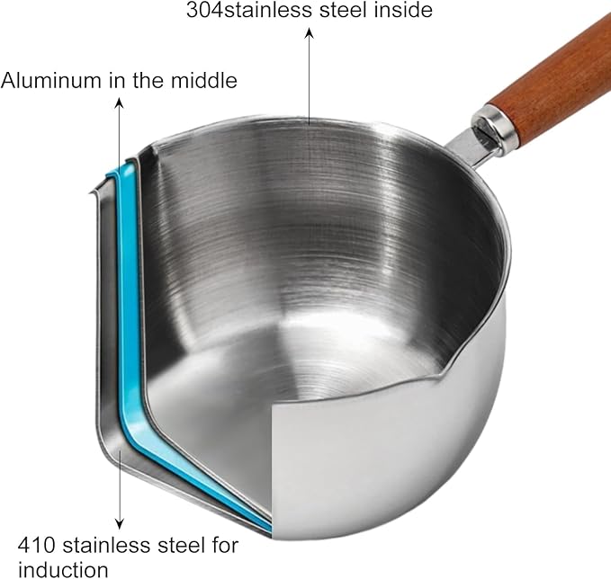 1Pc Stainless Steel Hot Oil Pan Hot Sauce Small Pot Cooking Butter Melting Pot, For Brewing Coffee, Warming Gravy, Melting Butter Or Chocolate, Heating Sauces, Silver(500ml)
