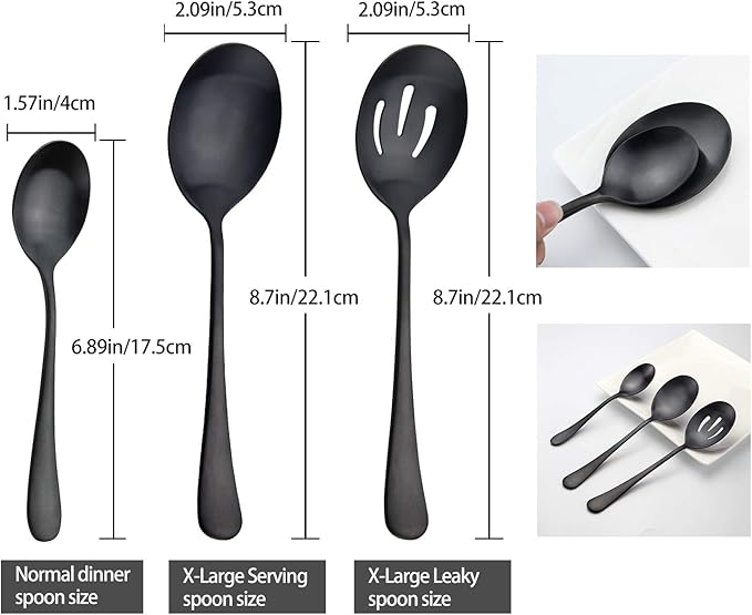 AOOSY Matte Black Serving Spoons Set,8.7-Inch Long Handle Slotted Spoons and Serving Spoons for Buffet, Banquet, Cooking, and Kitchen,2 Pieces