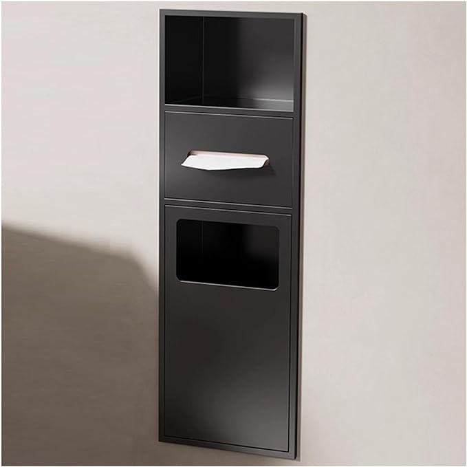 Hidden Trash Can Cabinet, Stainless Steel Recessed Bathroom Shower Niche, Waterproof Wall Niche Toilet Tissue Holder, Built-in Trash Can Alcove Toiletries Storage Rack