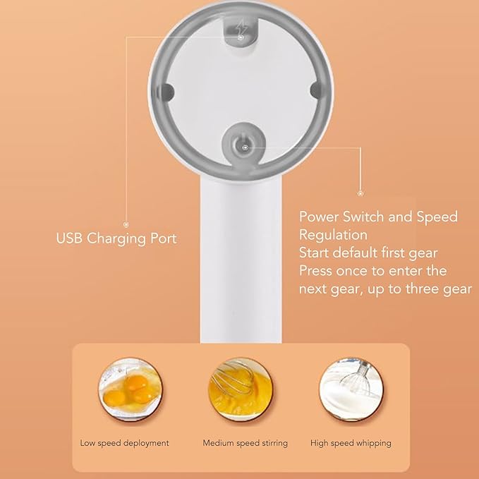 3 Speed Electric Hand Mixer, Whisk Beaters, Portable Whisk Milk Foam Maker, Handheld Electric Mixer with Chopper for Home