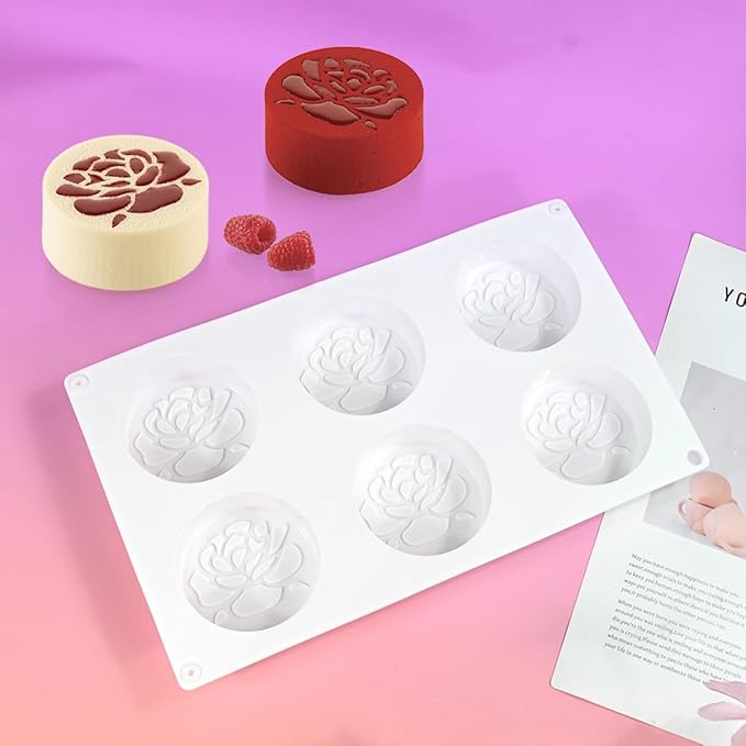 Silicone Baking Mold, 3D Round Shape Flower Pattern Silicone Mold for Making Chocolate, Mousse Cake, Candy, Soap, Ice Cream, Non-Stick Food Grade Silicone Molds (F_ Flower)