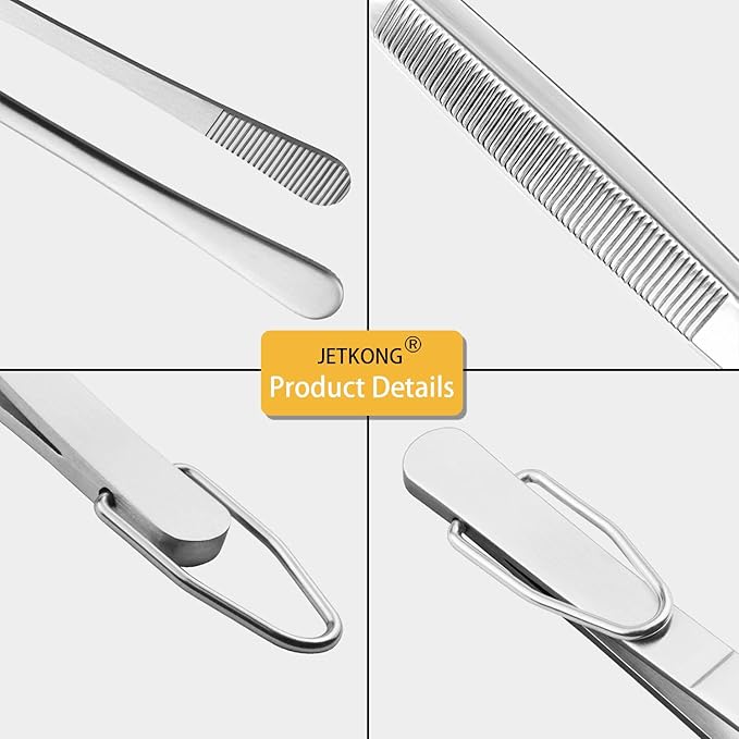 JETKONG 3 Pcs Serving Tweezer Tongs 9-Inch Cooking Tweezers Kitchen Tweezers (9 9 9 Inch, Silver)