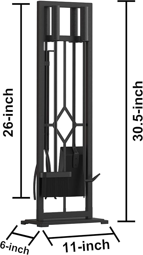 Fire Beauty 5 Pieces Fireplace Tools Set Wrought Iron Fire Place Pit Poker Holder(Black)