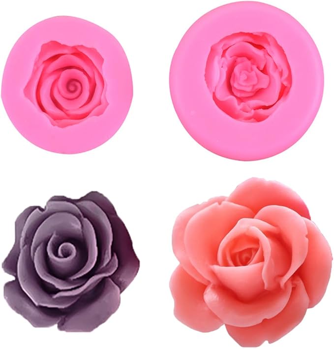 OBTANIM 2 Pcs Bloom 3D Rose Flower Fondant Silicone Molds for Chocolate Cake Soap Candy Pastry Dessert