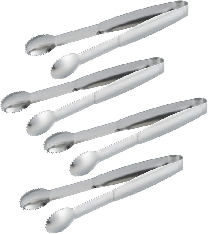 MSY BIGSUNNY 6" Premium Stainless Steel Sugar Cube Tongs Ice Tongs, Mini Serving Tongs Appetizers Tongs - Set of 4 (Silver)