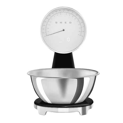 SMEG Retro-Style Analog & Digital Kitchen Scale, 11 lb Capacity, Rechargeable Battery, Backlit LCD Display, Stainless Steel Bowl (Black)