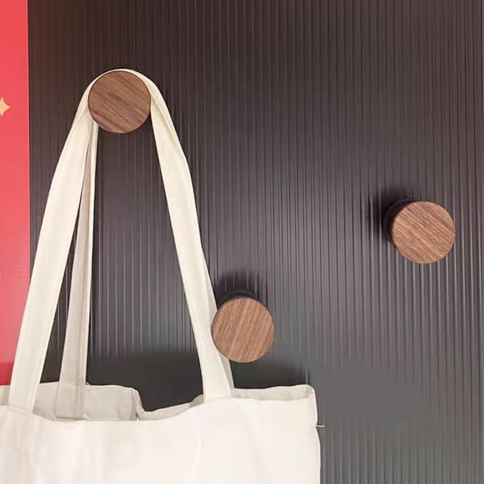 2 PCS Retro Magnetic Hooks, Wrought Iron Wooden Ball Hooks, Creative Punch-Free Storage for Refrigerators, Metal Doors, and Lockers (Beech Wood,S)