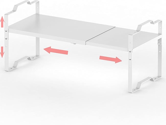 Expandable Shelf for Cabinet Organizer Adjustable Stackable Spice Rack at Kitchen and Bathroom More, Counter Countertop Cupboard Organization Pantry Storage(LARGE/1PACK/WHITE)