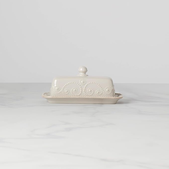 Lenox French Perle Covered Butter Dish, White -