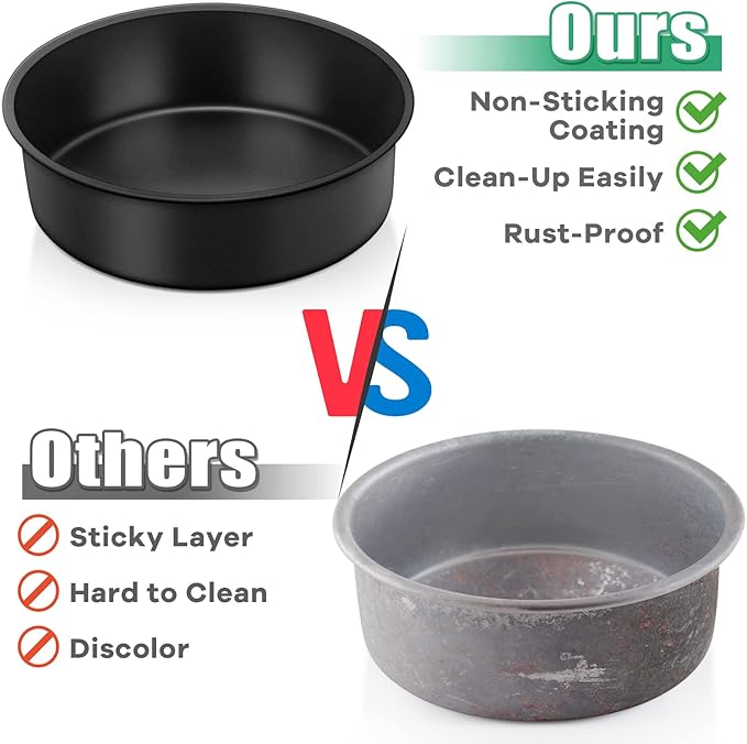 TeamFar 6 Inch Round Cake Pans, Round Baking Layer Cake Pan Set of 3, with Non-Stick Coating Stainless Steel Core for Birthday, Party, Wedding, Healthy & Heatproof, Release Easily & Easy Clean