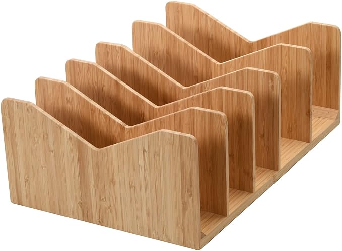 MobileVision Bamboo Paper Holder and Label Organizer Dividers for Office Organization and Storage, 5 wide dividers for Books, Binders, Files, Boxed Labels and more