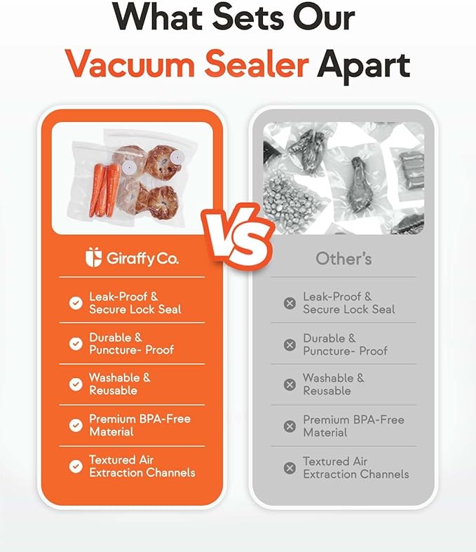 Reusable Vacuum Sealer Bags for Food, XXL 10 Pack (30 x 49 cm / 11.8 x 19.3 in) – BPA‐Free Leak‐Proof Zip Bags with Air Valve, Freezer & Sous Vide Safe, Works with Handheld Sealers