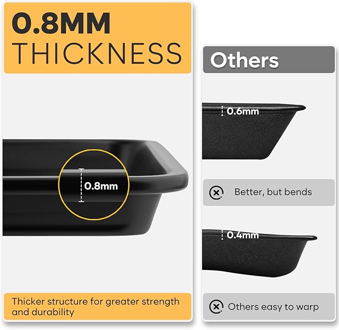 3 Pack Baking Sheet Pan Set, 0.8mm Thick Nonstick Cookie Sheets for Oven, Half/Quarter/Jelly Roll Pans for Oven, Heavy Duty Baking Trays for Oven with Diamond Texture