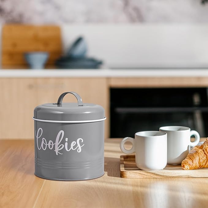DAYYET Gray Cookie Jar for Kitchen Counter, 1 Gallon Vintage Cookie Jar with Airtight Lid, Large Food Storage Container for Candy, Cookies, Dessert, Farmhouse Kitchen Decor and Accessories