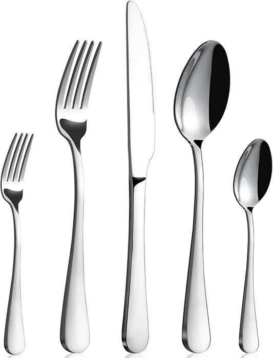 BEWOS Silverware Set for 4-20 Piece Stainless Steel Flatware Set with Spoons, Forks, Knives, Heavy Duty Mirror Polished Flatware for Home, Kitchen, Restaurant, Dishwasher Safe