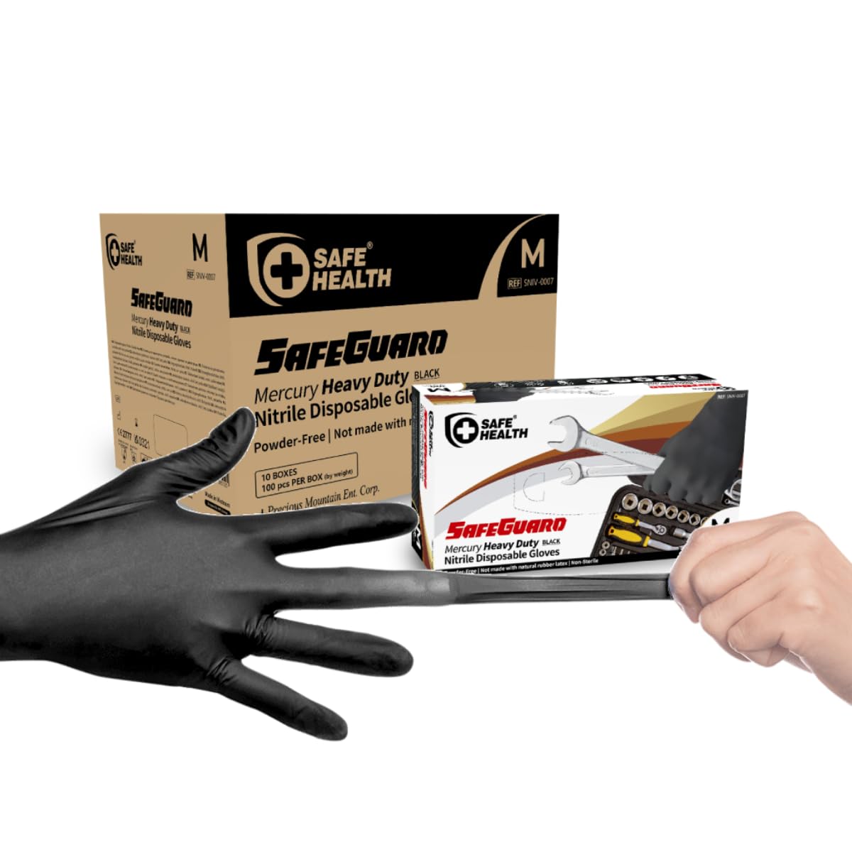 Safe Health HD Industrial Nitrile Black Disposable Gloves, Heavy Duty, 5 Mil, Case of 1000, Medium, Latex Free, Powder Free, Oil Grease Resistant, Automotive, Mechanic, Maintenance