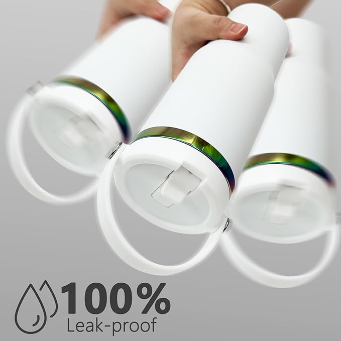 30 oz Tumbler with Handle and Straw, Vacuum Insulated Tumblers with Flip Straw and Top Handle, Leakproof Powder Coated Tumbler, Stainless Steel Travel Mug for Coffee Water (White)