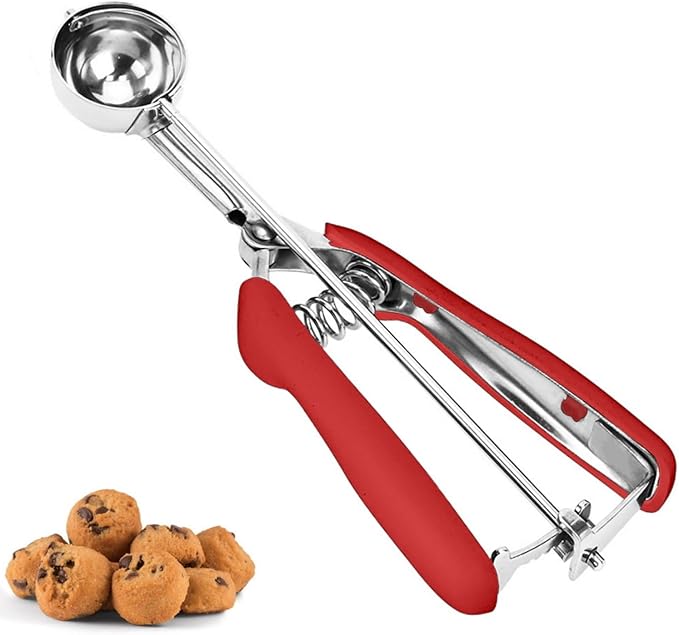 Cookie Scoop, Ice Cream Scoop, 0.8Tbsp/2.5tsp/12.5ml/0.5oz Cookie Scoops for Baking, 18/8 Stainless Steel Cookie Scooper for Baking, Cookie Dough Scoop, Ice Cream Scooper with Trigger Release(Red)