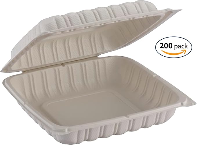 TIYA Clamshell Food Containers - White Bulk 150 Pack, 9x9 in - BPA-Free Plastic To-Go Containers - Microwavable, Hinged, Tall Reusable Clamshells - Great for Meal Prep