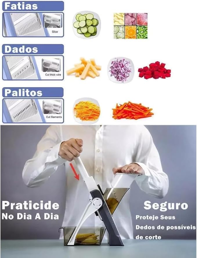 Safe Mandoline Slicer 5 in 1 Vegetable Chopper Food Cutter | Manual Adjustable Food Slicer for Potatoes, Carrots, Onions & Lemons | Multi-Functional Vegetable Grater, Dicer, Shredder & Kitchen Gadget