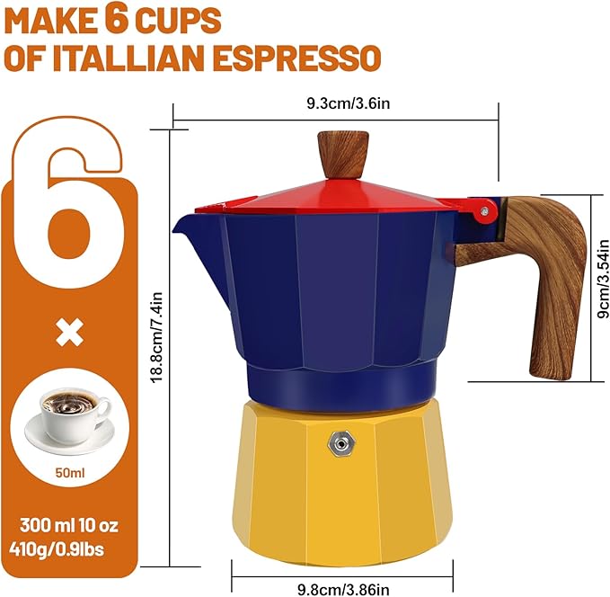 6 Cup Aluminum Espresso Stovetop Moka Pot Express Coffee Maker Percolator Italian Classic Mocha Coffee Machine for Italian and Cuban Cafe Brewing for Home Camping 300ml 10oz