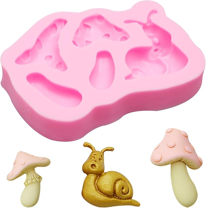 Fairy Garden Silicone Molds 4 Pcs, Mushroom House Fondant Mold, Door Snails Chocolate Mold for Cake Decoration Candy Cupcake Topper Cake Polymer Clay Crafts Epoxy Resin