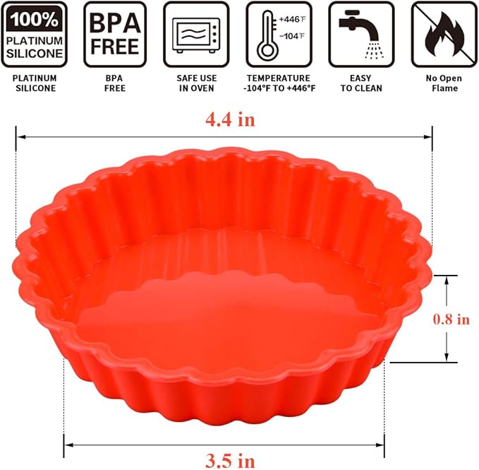 FUNBAKY Silicone Quiche Pan, Mini Pie Pan Non-stick Round Silicone Tart and Pie Molds 10 Packs