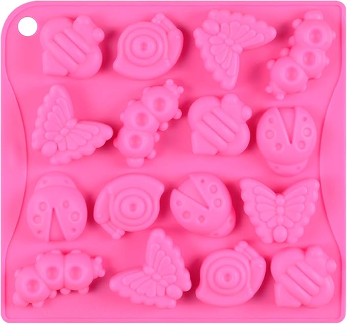 Joyeee 16 Cavity Insect Silicone Mold, 1 Pcs Butterfly Snail Ladybug Bee Bug Chocolate Candy Mold, Insects Cake Muffin Ice Cube Soap Crayon Wax Melt Mold Tray, Reusable Silicone Mold Resin, 26 CM