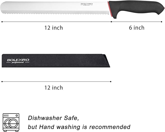 12 Inch Wavy Edge Serrated Bread Knife With Non-Slip Softgrip, Sharp & Long Blade For Homemade Bread, Crusty Breads, Cake, Bagel, Japanese High Carbon Stainless Steel