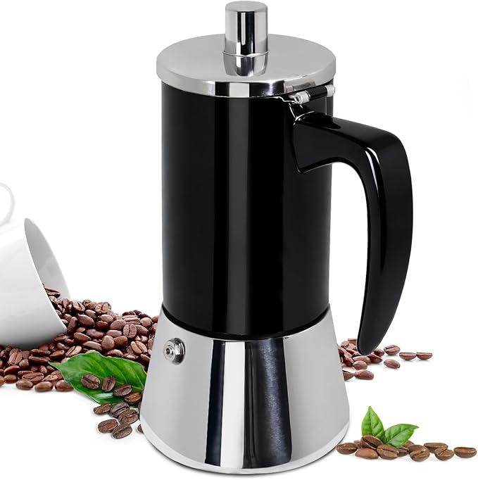 4 Cup Thickened Moka Pot 304 Stainless Steel 200ml Italian Espresso Coffee Maker Stovetop CoffeeMakers Mocha Pot Percolator for Induction Stove Classic Cafe Makers Portable for Easy Brewing