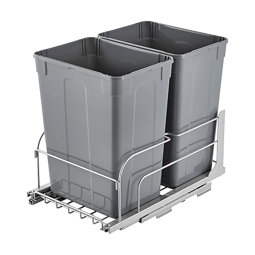 VEVOR Pull-Out Trash Can, 35 QT x2 Double Under Mount Kitchen Waste Container, Heavy Duty Garbage Recycling Bin with Door Kit and Soft Close Slide, for Kitchen Cabinet, Sink, Under Counter (Grey)