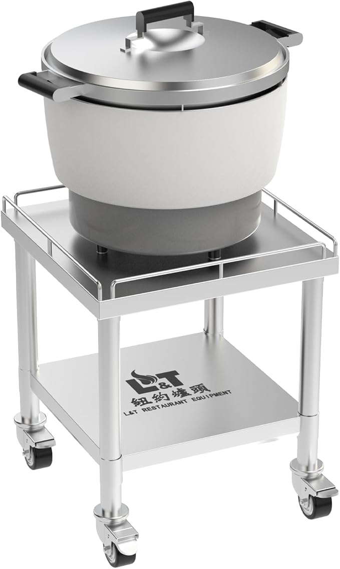 PANTIN® 20" x 20" Stainless Steel Rice Cooker Stand and Cart with Wheels & Brakes, Work Stand & Adjustable Undershelf for Commercial Food Warmer, Large Rice Cookers, PRCWT-2020