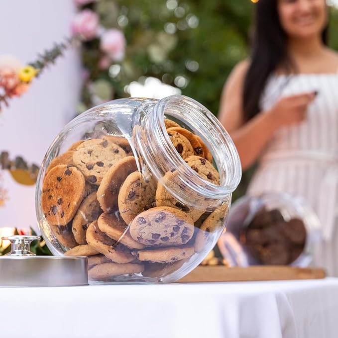1 Gallon Large Glass Cookie Jars for Kitchen Counter + Marker & Labels - Food Storage Canisters with Airtight Lids, Coin & Penny Jar for Candy Buffet, Coffee, Laundry Detergent Holder, Set of 2.
