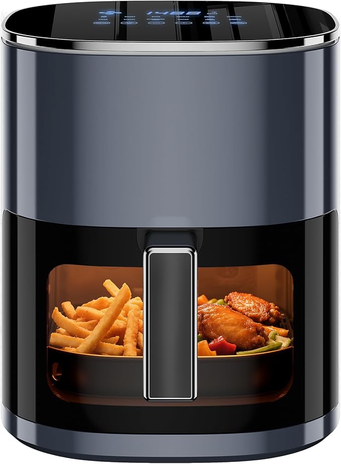 Simple Deluxe 12-in-1 Air Fryer 6.34 Qt, 1700W Digital Preset Airfryer with Visible Window, Nonstick and Dishwasher-Safe Basket, Air Fry, Roast, Bake, Dehydrate, Fries, Gary