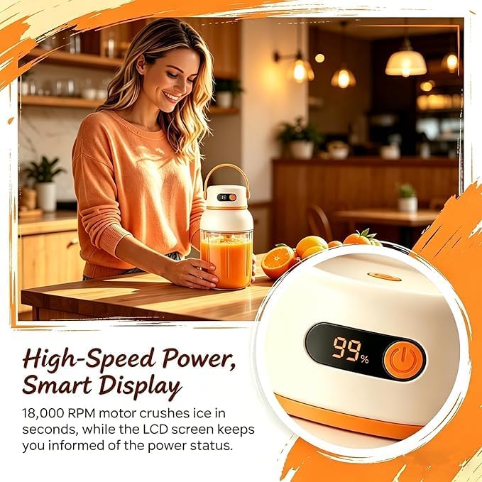 Portable Electric Juicer Cup with Zero Cord Hasslem, USB-C Rechargeable Electric Blender with Straw, Easy Clean & Leakproof, Wireless Juicer Cup for Home Gym Office Outdoor (1200ml)