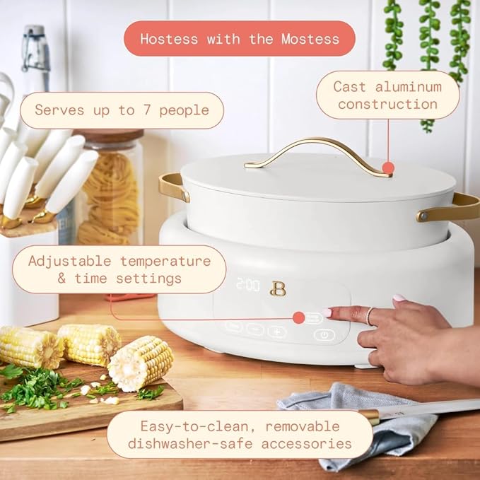 New 10-in-1 Electric Multi-Cooker, 6 Quart Programmable Cooking Pot with Digital Display, Nonstick Interior, One-Touch Controls, Multi-Function Kitchen Appliance (White Icing)