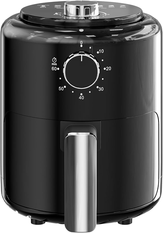 Compact Air Fryer Small 2QT, 4-in-1 Small Mini Airfryer, Bake, Roast, Reheat, 98% Less Oil, Adjustable Temperature Control w/ 60min Timer, Quiet, Nonstick & Dishwasher Safe Basket, BPA-Free, Black