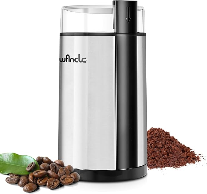 Coffee Grinder, Wancle Electric Coffee Grinder, Quiet Spice Grinder, One Touch Coffee Mill for Beans, Spices and More, with Clean Brush, Stainless Steel, 120V