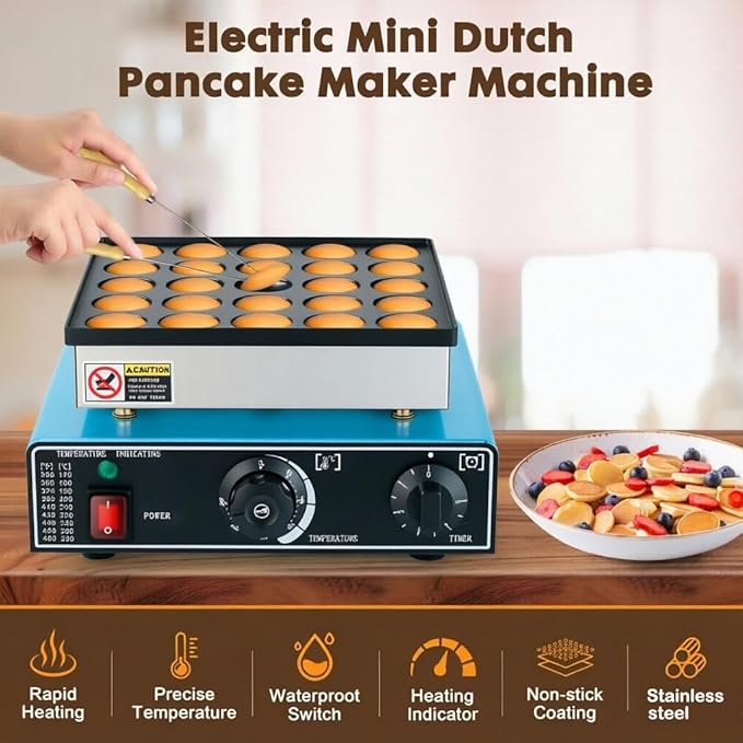 Commercial Mini Dutch Pancake Maker,25PCS Dorayaki Maker,Non-stick Dutch Poffertjes Grill,Stainless Steel Muffin Waffle Maker,Electric Hotcakes Machine for Breakfast,Snacks,Desserts