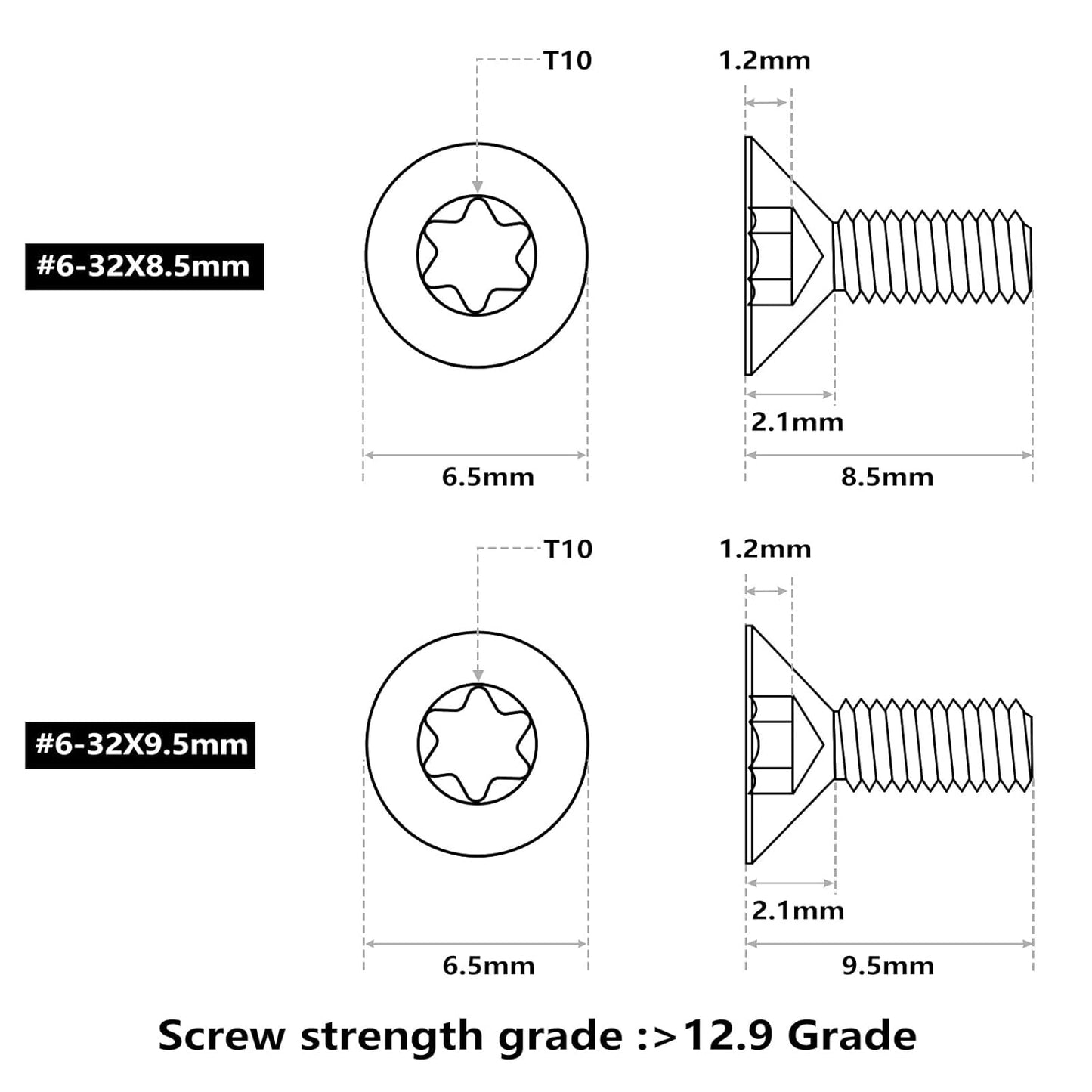 ohhunt 60 Pcs 6-32x5.5mm/5mm/8.55mm/9.5mm/10.8mm/12.3mm Alloy Steel Flat Head Screw for Red Dot Sight