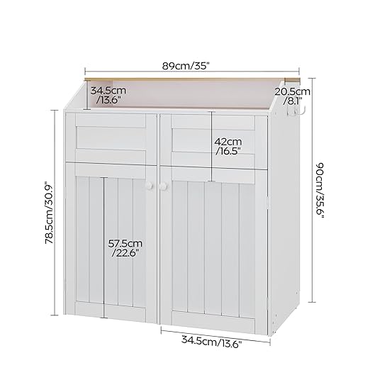 YATINEY Double Trash Cabinet, 20 Gallon Freestanding Trash Can Cabinet, Wooden Recycling with Flip Door, Hidden Kitchen Garbage Can, Laundry, for Kitchen, Living Room, White WB12WT