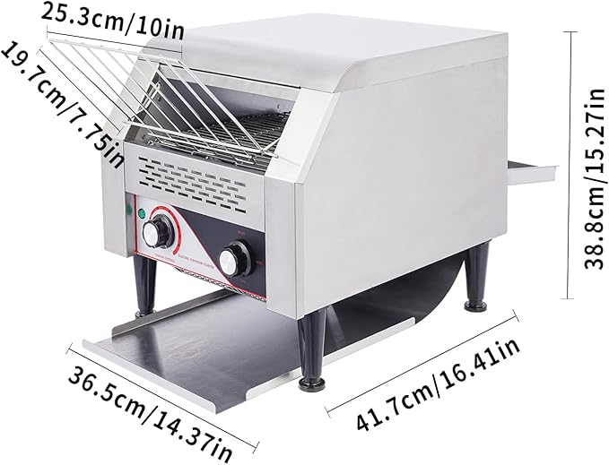 Commercial Toaster 300 Slices/Hour 1900W Heavy Duty Stainless Steel Commercial Electric Conveyor Toaster Oven with Three Baking Modes for Home Restaurants Bakery Use