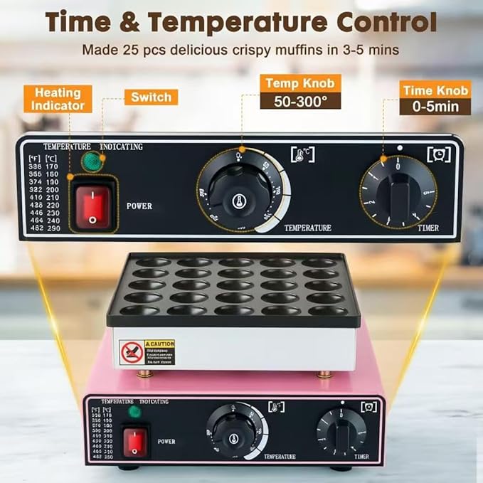 Commercial Mini Dutch Pancake Maker,25PCS Dorayaki Maker,Non-stick Dutch Poffertjes Grill,Stainless Steel Muffin Waffle Maker,Electric Hotcakes Machine for Breakfast,Snacks,Desserts