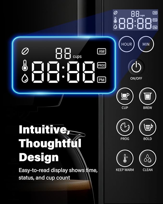 SHARDOR 10-Cup Coffee Maker, Programmable Drip Coffee Machine with 2–10 Cup Setting, Adjustable Keep-Warm Control, Removable 50oz Water Tank, Brew Strength Control & Brew Pause, Black