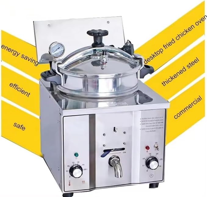 Medium Electric Tabletop Industrial Pressure Fryer – Commercial Chicken Pressure Cooker, Silvery